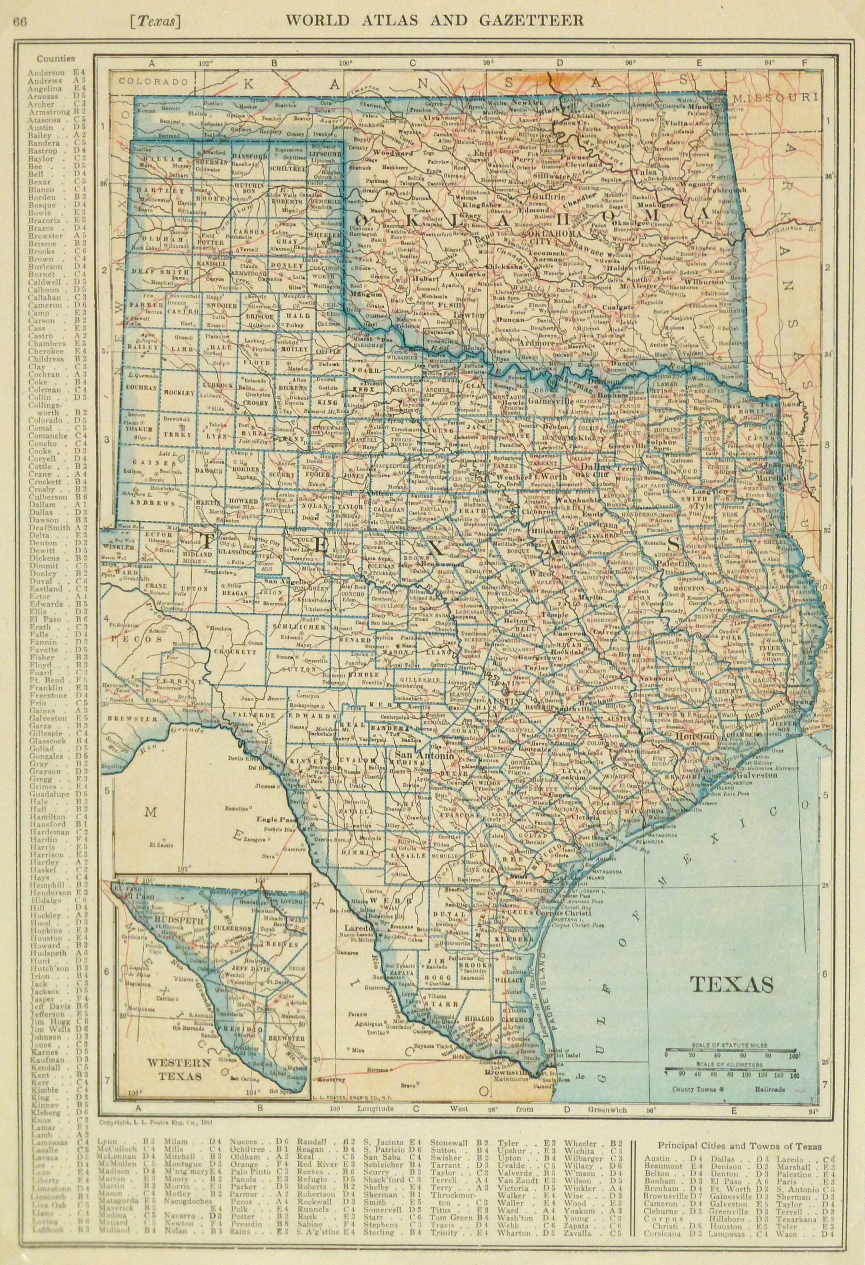 Texas & Oklahoma Map, 1921-main-8282K