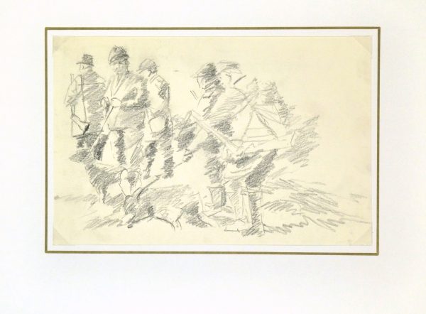 Drawing - Hunting Scene, Circa 1960-matted-8317K