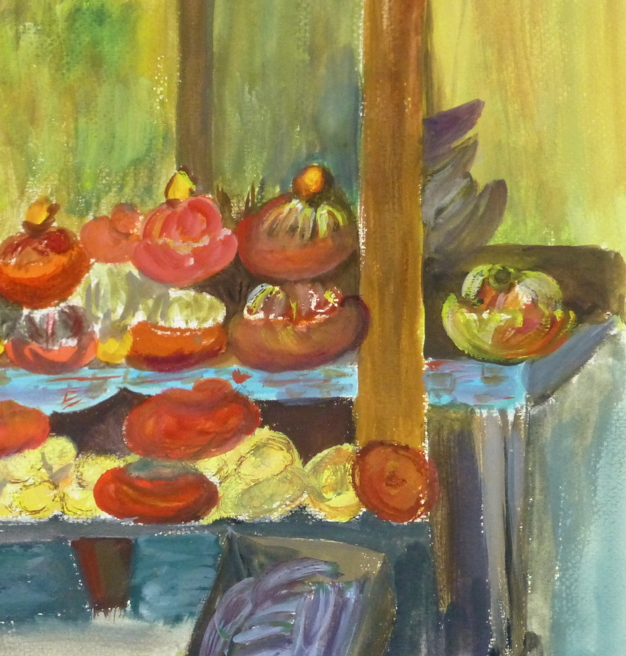 Watercolor - Farmer's Market, circa 1950-detail-8606K