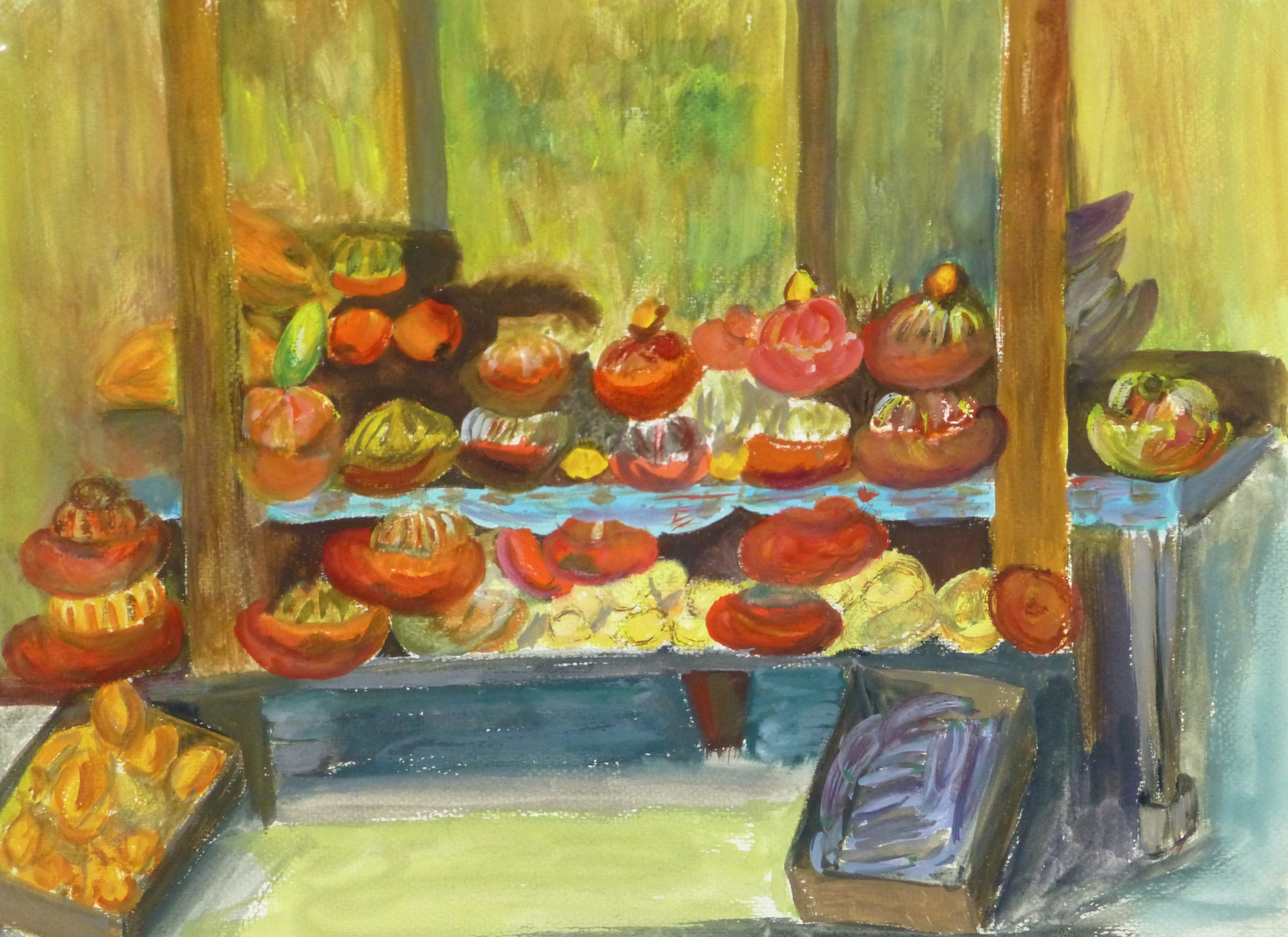 Watercolor - Farmer's Market, circa 1950-main-8606K