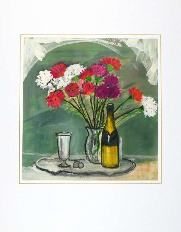 Watercolor Still Life - Champagne & Silver, circa 1950-matted-8986K
