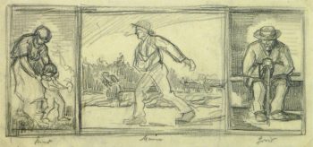 Drawing- Expressive Triptych, Circa 1930-main-9212K