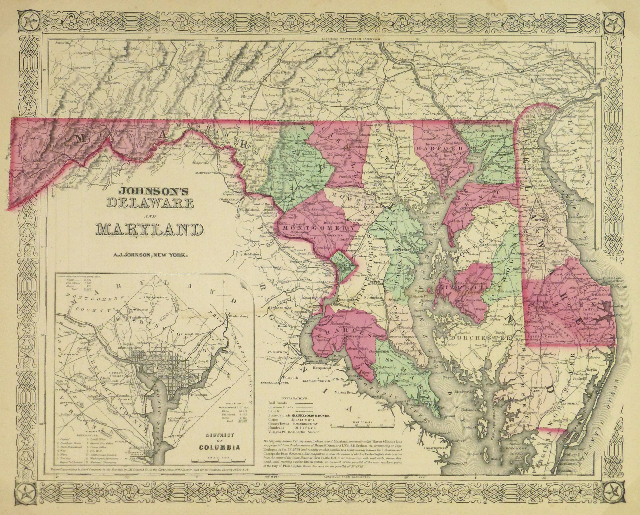Delaware & Maryland Map, 1868