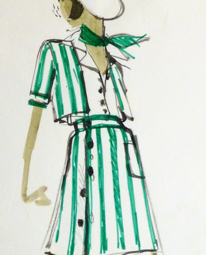 Watercolor & ink- Original Fashion Sketch, Circa 1960-detail-9517K