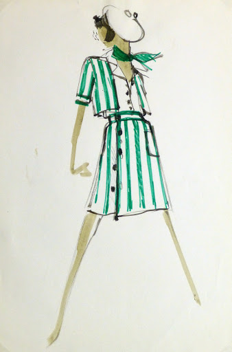 Watercolor & ink- Original Fashion Sketch, Circa 1960-main-9517K
