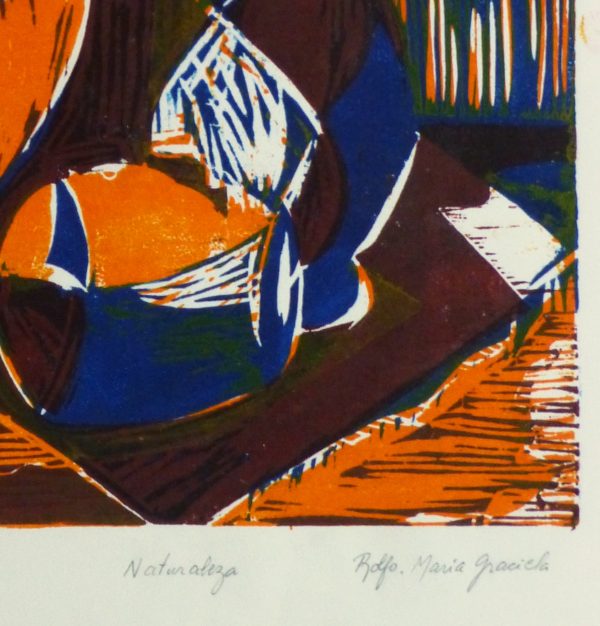 Still Life Woodcut - Vases, Circa 1970-detail-10461M