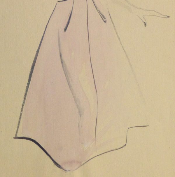 Gouache & Ink Fashion Sketch - Lavender Dress, Circa 1955-detail-10467M