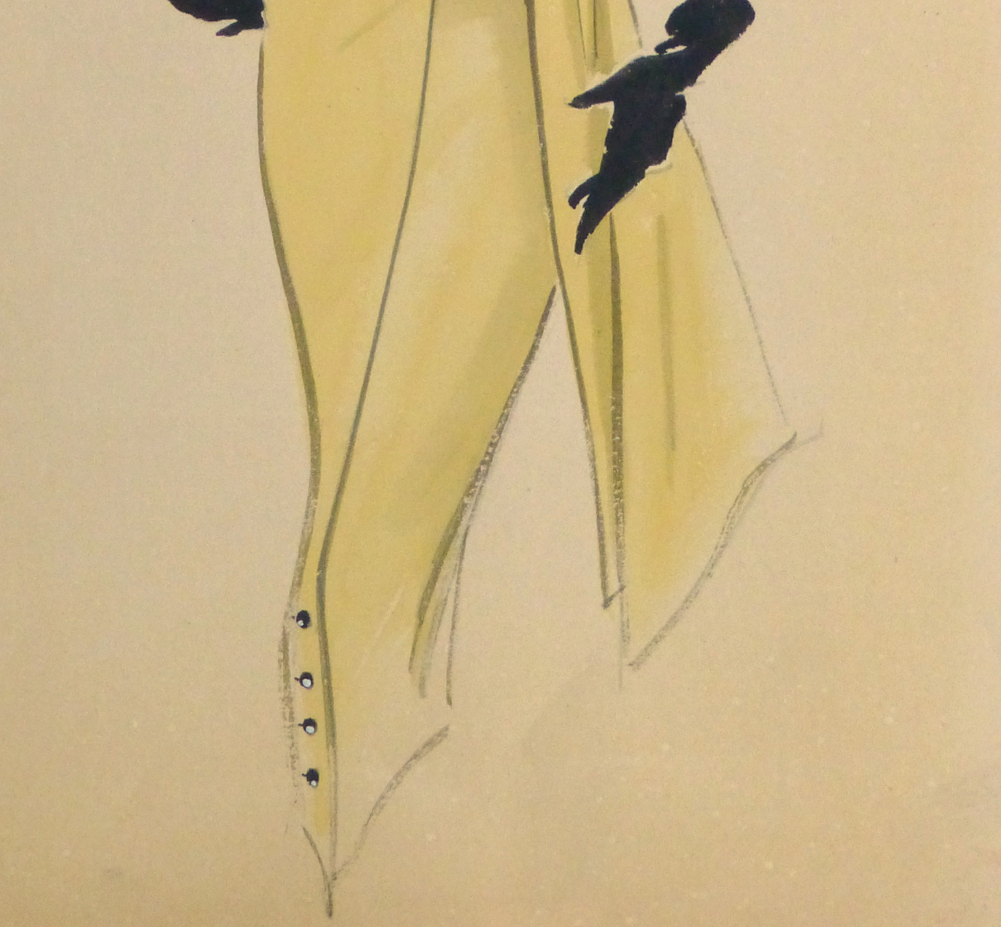 Gouache & Ink Fashion Sketch - Yellow Dress, Circa 1955-detail-10469M