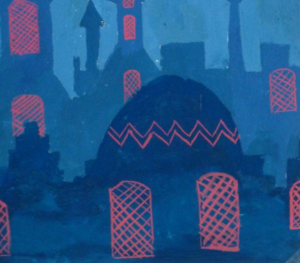Acrylic- Orient Skyline, Circa 1970-detail-10476M