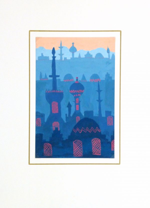 Acrylic- Orient Skyline, Circa 1970-matted-10476M