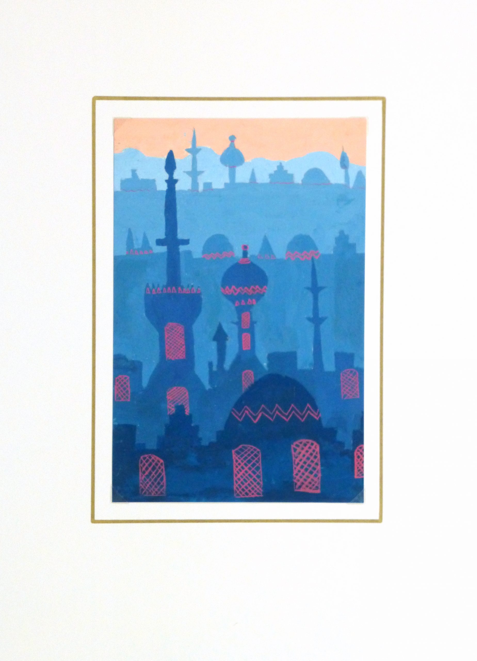 Acrylic- Orient Skyline, Circa 1970-matted-10476M