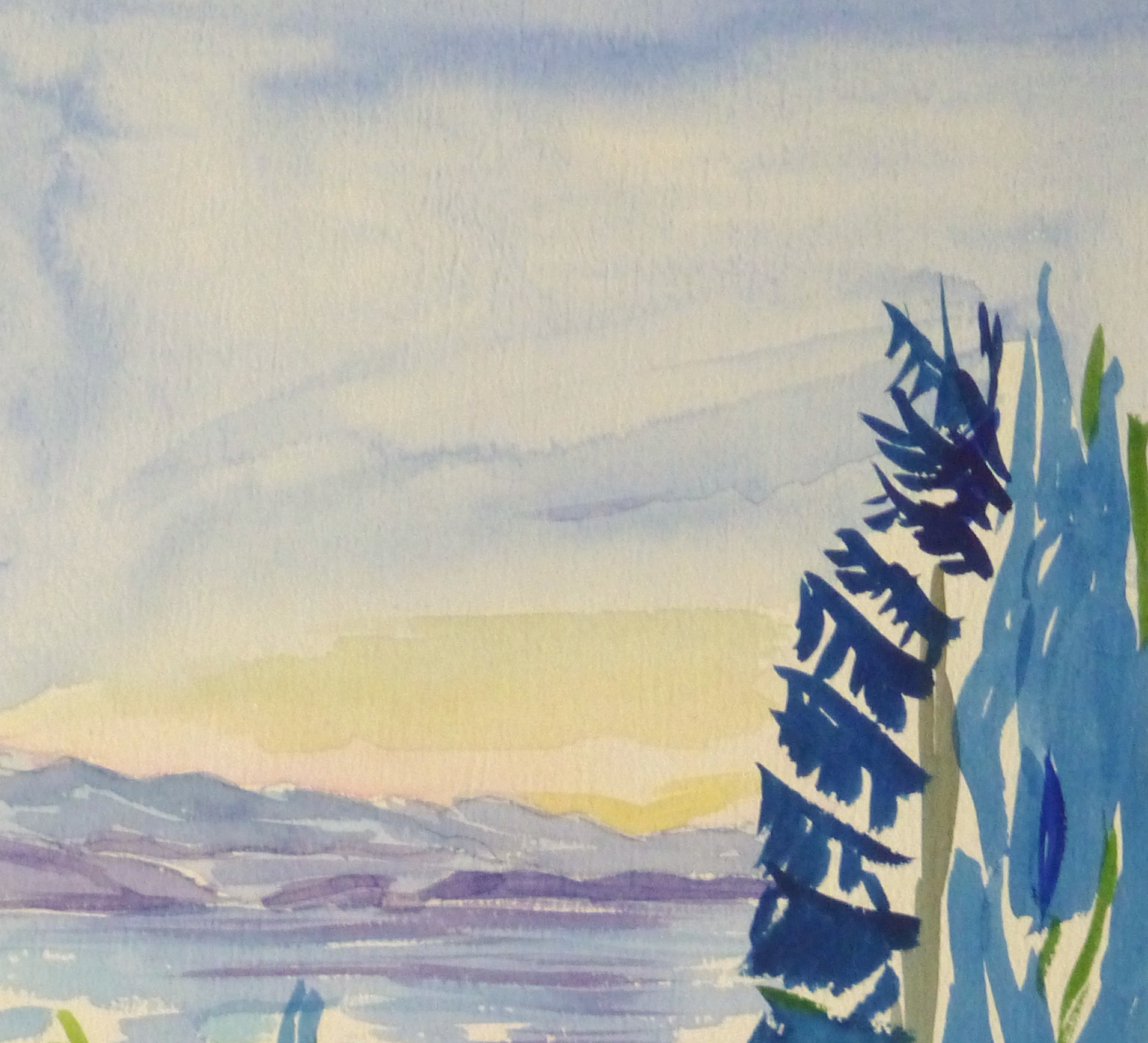 Watercolor Landscape - Waterfront Courtyard, Circa 1960-detail 2-10495M