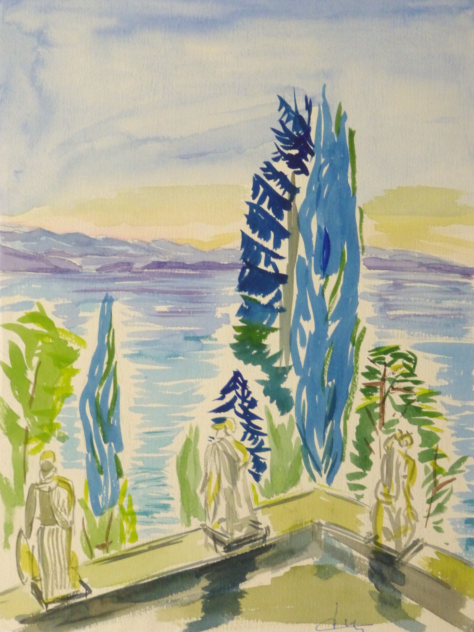 Watercolor Landscape - Waterfront Courtyard, Circa 1960-main-10495M