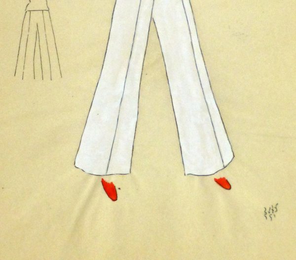 Gouache & Ink Fashion Sketch - Red Pocket Blouse, Circa 1950-detail-10503M