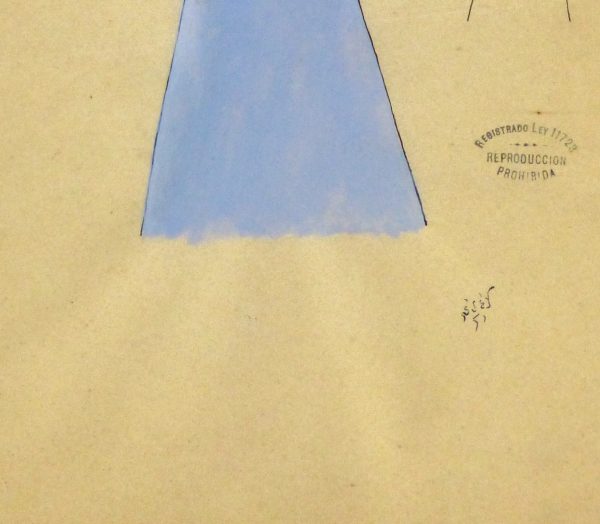Gouache & Ink Fashion Sketch - Periwinkle Dress Suit, Circa 1950-detail-10507M