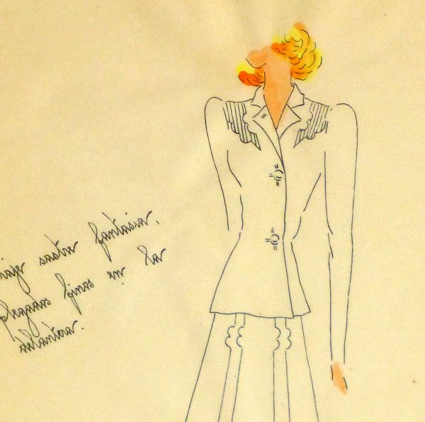 Gouache & Ink Fashion Sketch - Dress Suit, Circa 1950-detail 2-10510M