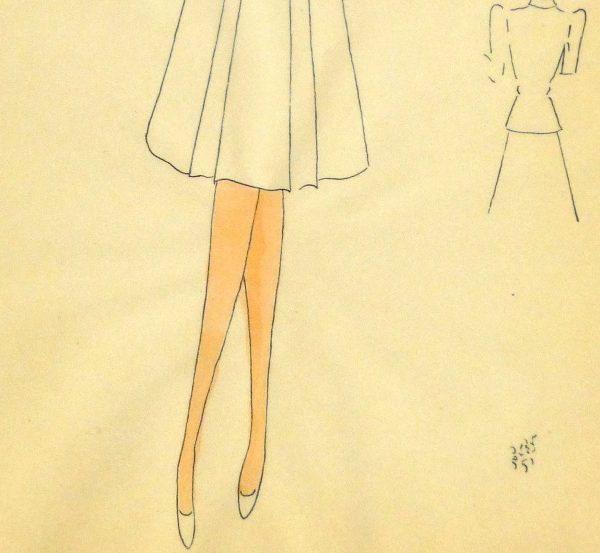 Gouache & Ink Fashion Sketch - Dress Suit, Circa 1950-detail 2-10510M
