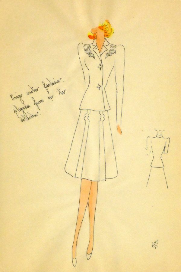 Gouache & Ink Fashion Sketch - Dress Suit, Circa 1950-main-10510M