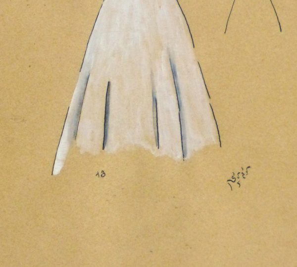 Gouache & Ink Fashion Sketch - Dress & Bolero, Circa 1950-detail-10511M