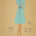 Gouache & Ink Fashion Sketch - Long Sleeve Aqua Dress, Circa 1950-main-10512M