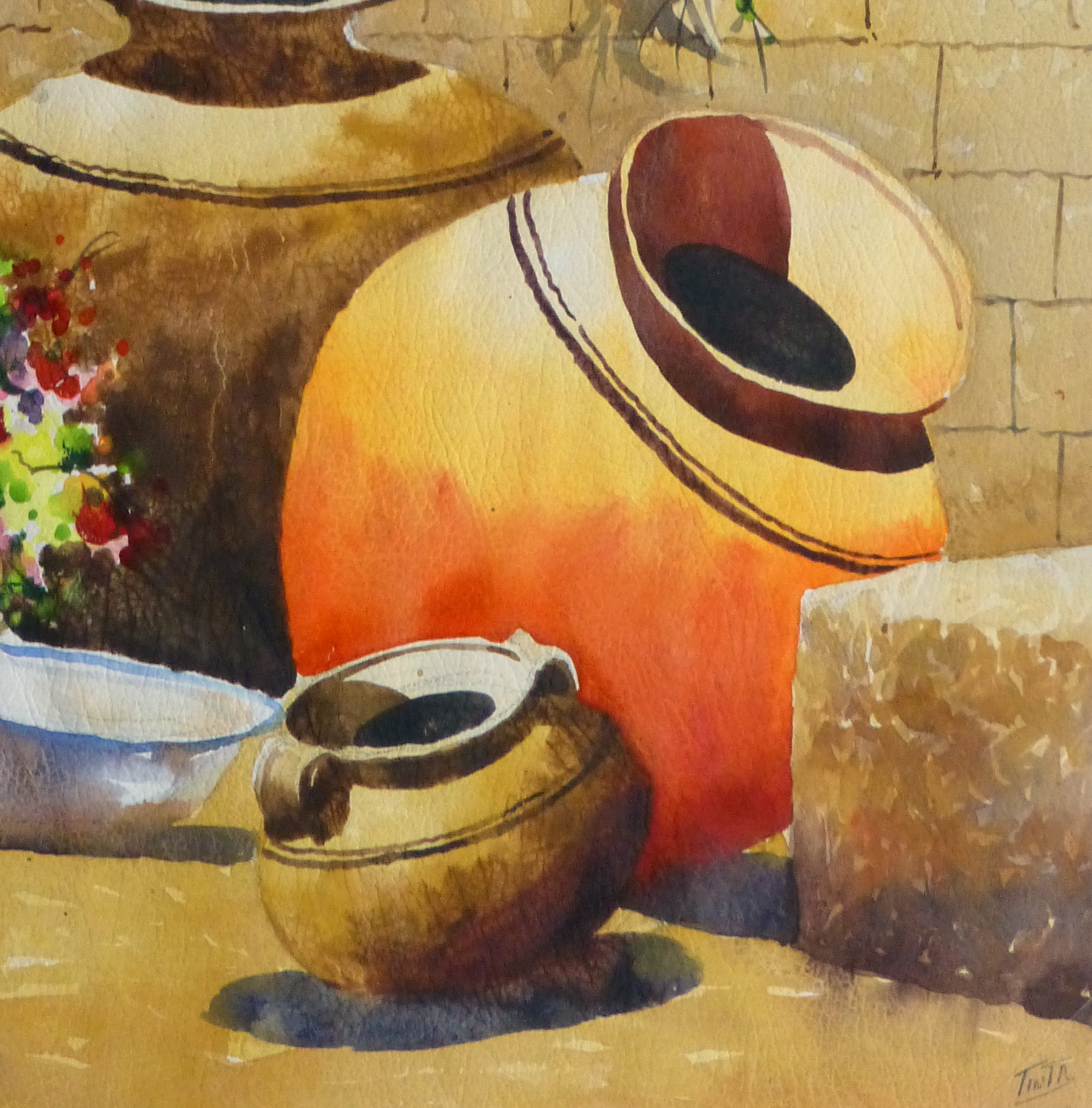 Watercolor Still Life - Peruvian Pottery 2011-detail-10533M
