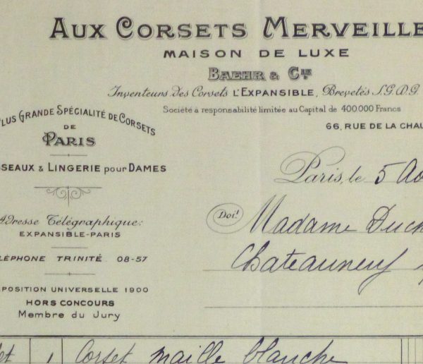 Duchess of Maillé Linens Receipt, 1932-detail 2-10558M