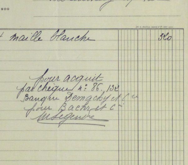 Duchess of Maillé Linens Receipt, 1932-detail-10558M