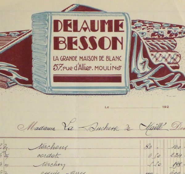 Duchess of Maillé Linens Receipt, 1932-detail2-10559M