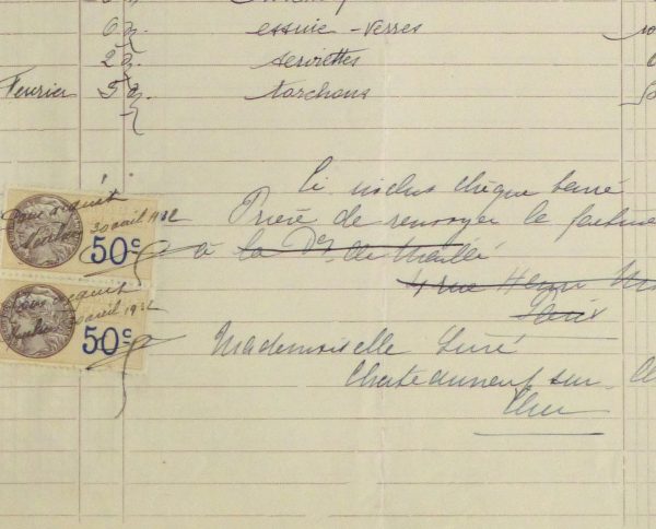 Duchess of Maillé Linens Receipt, 1932-detail-10559M