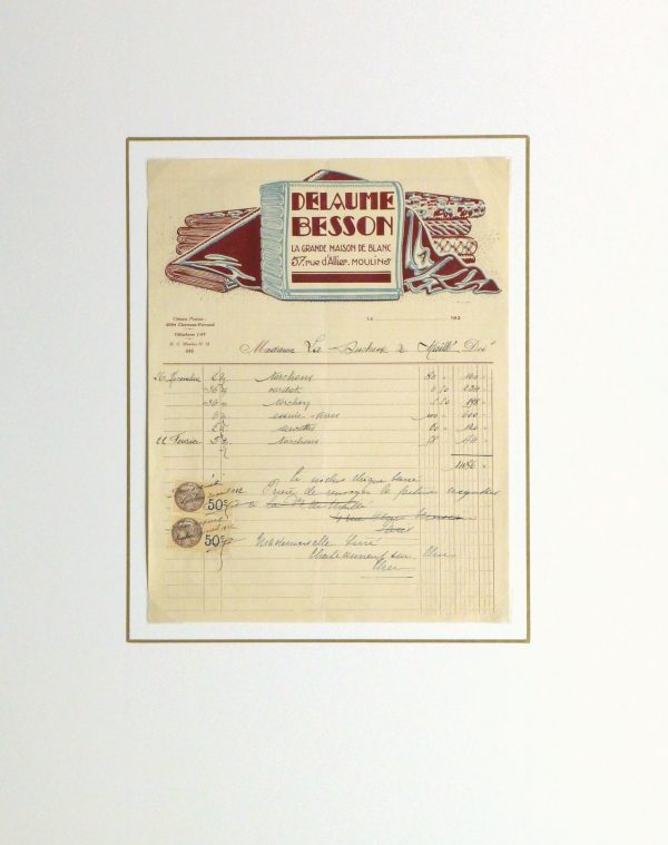Duchess of Maillé Linens Receipt, 1932-matted-10559M