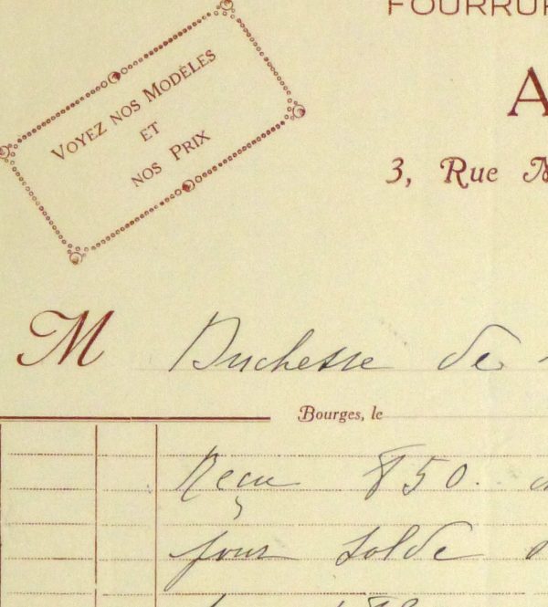 Duchess of Maillé Furs Receipt, Circa 1920-detail 2-10564M