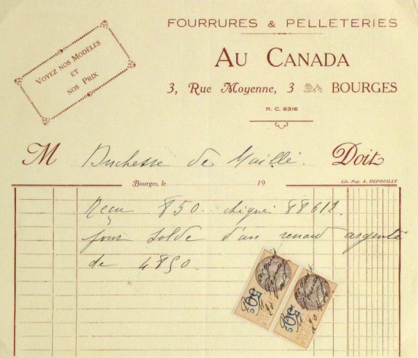 Duchess of Maillé Furs Receipt, Circa 1920-main-10564M