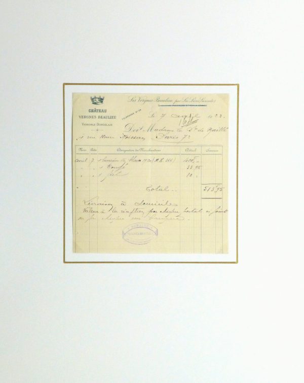 Duchess of Maillé Jewelry Receipt, 1922-matted-10567M