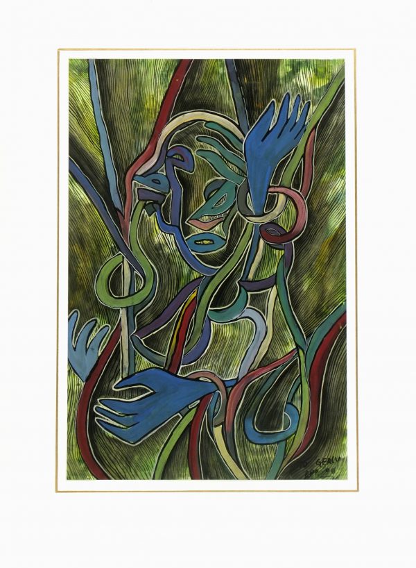 Abstract Ink & Gouache - Hands, 1990-matted-5955G