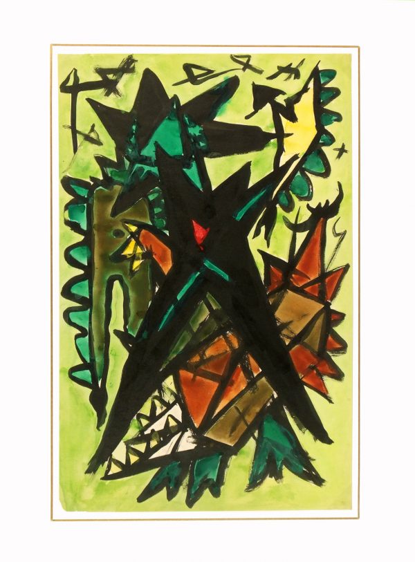 Watercolor Abstract - Geometric Jungle, Circa 1960-matted-5981G