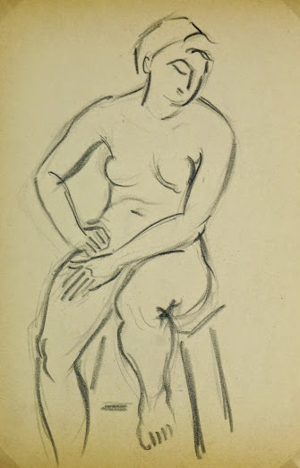 Charcoal Drawing - Female Nude Seated, Circa 1930-main-6053G