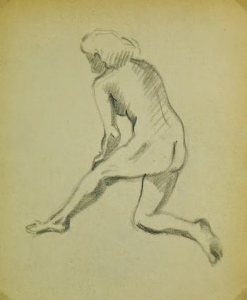 Charcoal Drawing - Female Nude Kneeling, Circa 1930-main-6055G