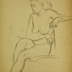 Charcoal Drawing - Female Nude Kneeling, Circa 1930-main-6056G