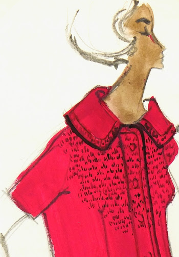 Balmain Fashion Sketch - Pink Dress Suit, Circa 1960-detail-7083G