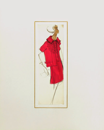 Balmain Fashion Sketch - Pink Dress Suit, Circa 1960-matted-7083G