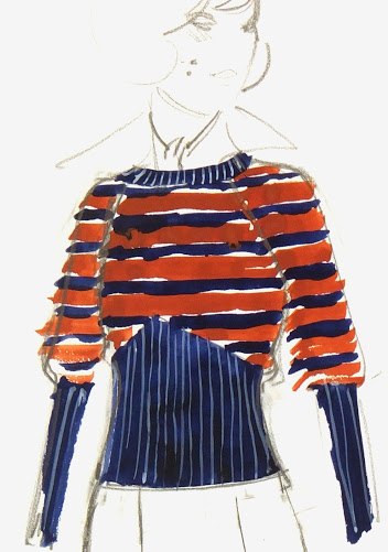 Balmain Fashion Sketch - Striped Sweater, Circa 1960-detail-7099G