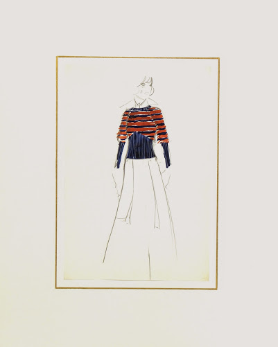 Balmain Fashion Sketch - Striped Sweater, Circa 1960-matted-7099G
