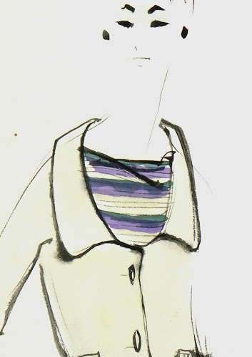 Balmain Fashion Sketch - Striped Dress & Blazer, Circa 1960-detail-7112G