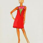 Sleeveless Red Colorblock Dress Fashion Sketch, Circa 1960-main-7138G