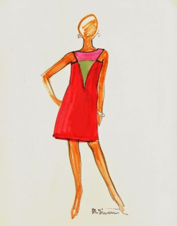 Sleeveless Red Colorblock Dress Fashion Sketch, Circa 1960-main-7138G