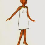 Sleeveless Red Colorblock Dress Fashion Sketch, Circa 1960-main-7139G