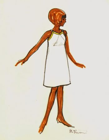 Sleeveless Red Colorblock Dress Fashion Sketch, Circa 1960-main-7139G