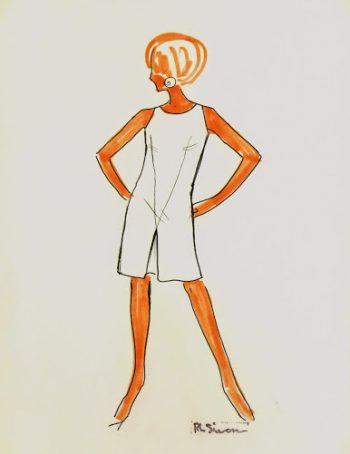 Modern White Dress Fashion Sketch, Circa 1960-main-7143G