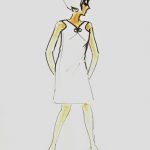 Modern White Dress Fashion Sketch, Circa 1960-main-7144G