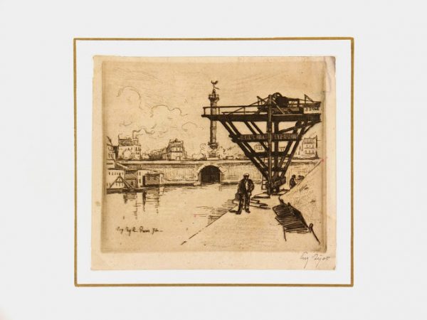 Etching - Parisian Harbor, Circa ?-matted-7529G